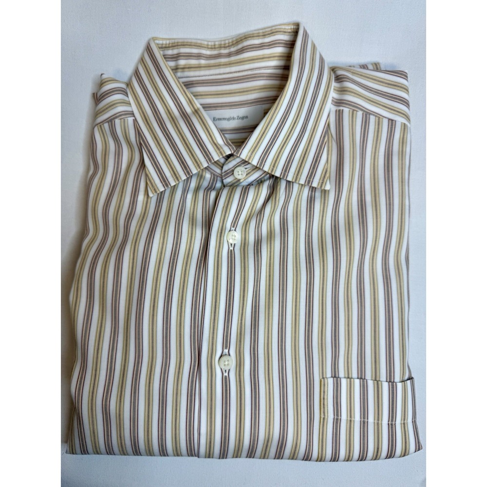 Ermenegildo zegna Striped button up shirt Luxury Designer Sz 17.5 -100% Cotton‎